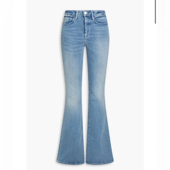 FRAME Le One Flare Faded Mid-Rise Flare Jeans in Blue Size 6 US - Picture 2 of 7